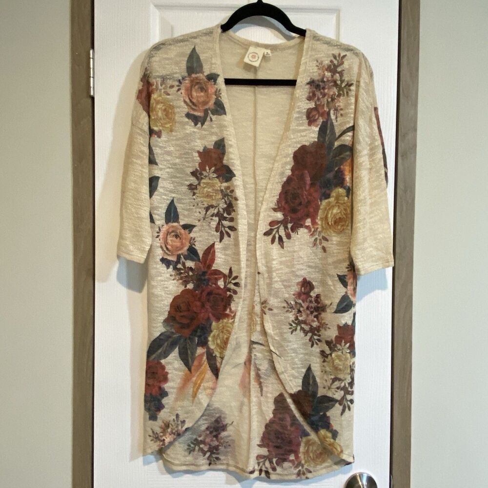 Live in the Moment Women's Floral Duster Kimono Knit Festival Party Size Medium